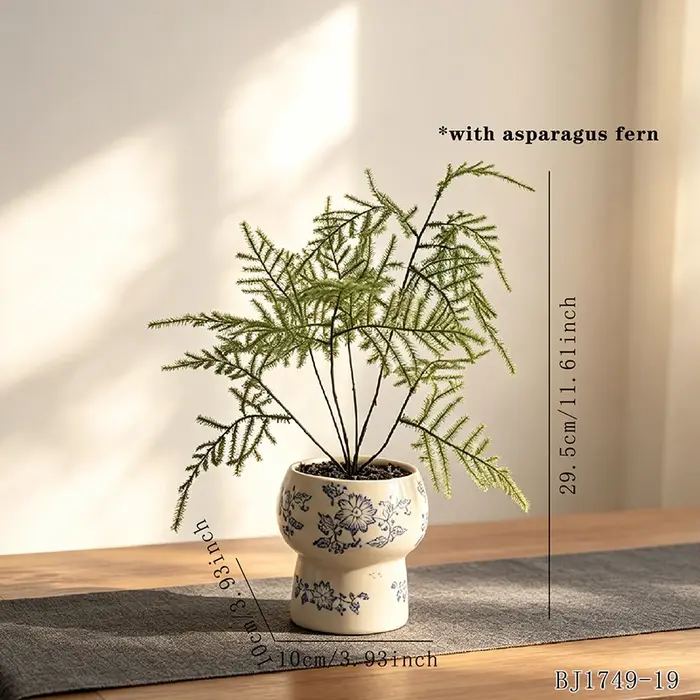 Pot de fleurs en céramique rétro style Zen avec fougère asperge artificielle pour la décoration apai