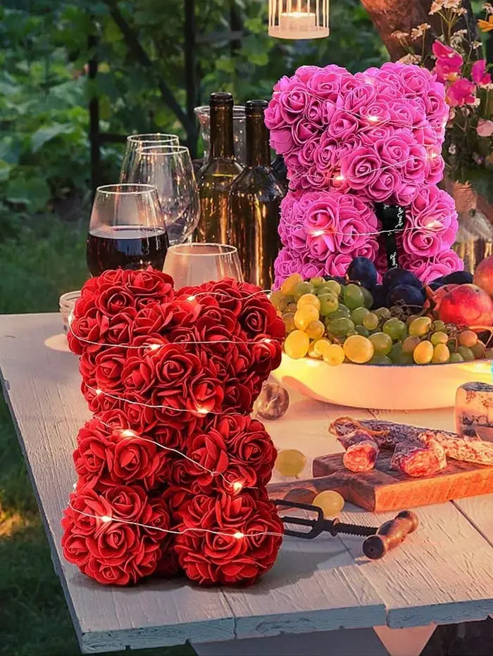Ourson en roses artificielles
