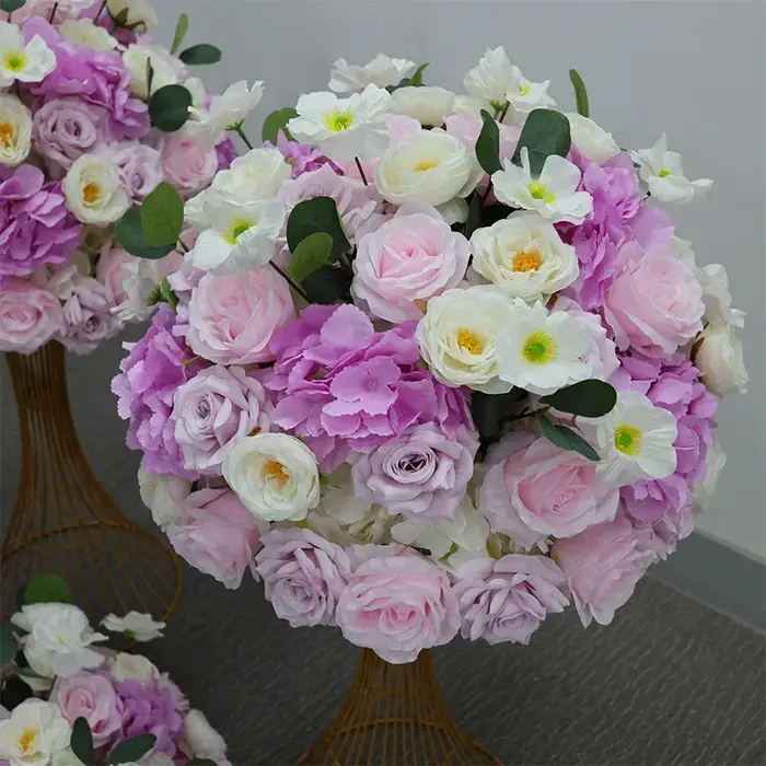 Bébé bleu rose delphinium grande boule de fleurs centre de Table événement décor de mariage route plomb artificiel Arrangement Floral Bouquet