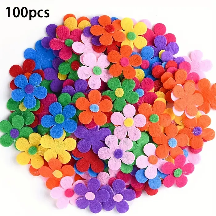 100 pièces de fleurs en feutre multicolores | Idéal pour l'artisanat en tissu