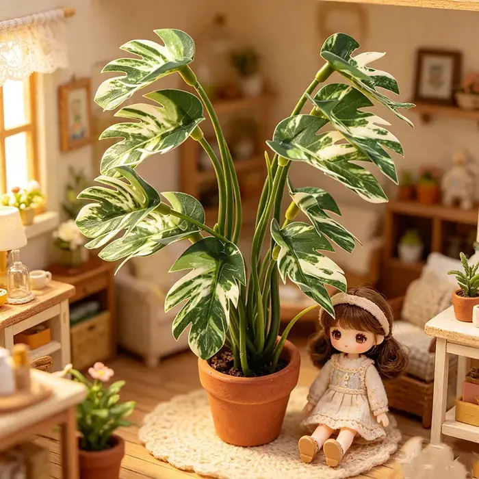 Mini plante artificielle Monstera 1:6 en pot, plante verte miniature de poche pour maison de poupée, décoration de table, modèle de micro-scène, ornement