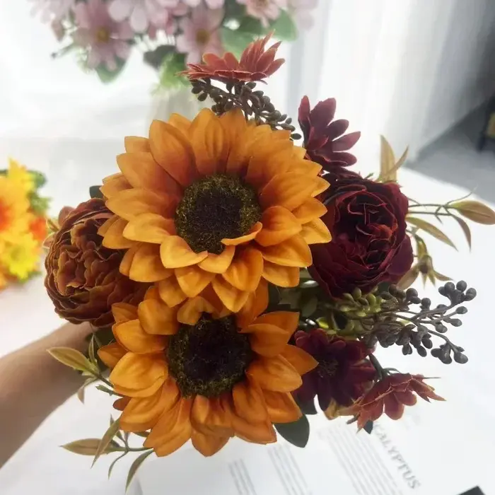 Bouquet de chrysanthème tournesol en soie, décor de café, fleurs artificielles, plante, décoration d