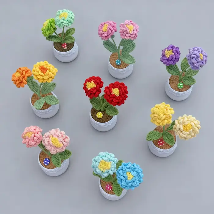 Pivoine au Crochet faite à la main en pot
