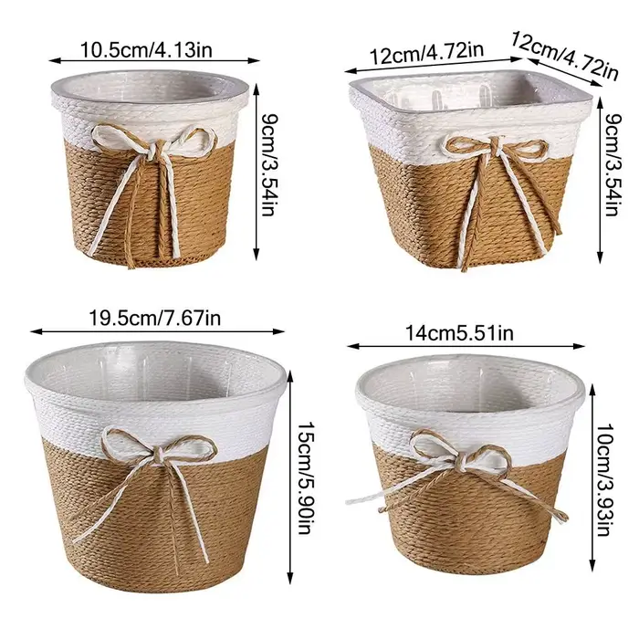 Pot de fleur tressé en corde de papier