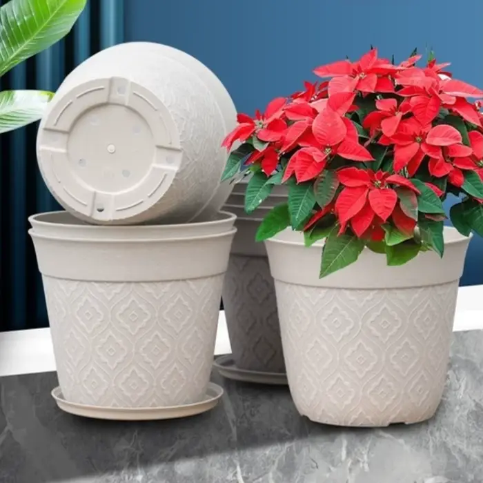 Pot de fleurs en plastique de 8 pouces avec trous de drainage et soucoupe