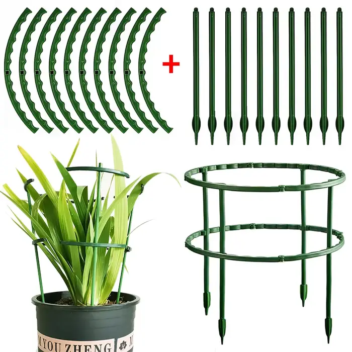 Cage de Support pour plantes de jardin, Support de fleurs en plastique demi-cercle, tige de fixation