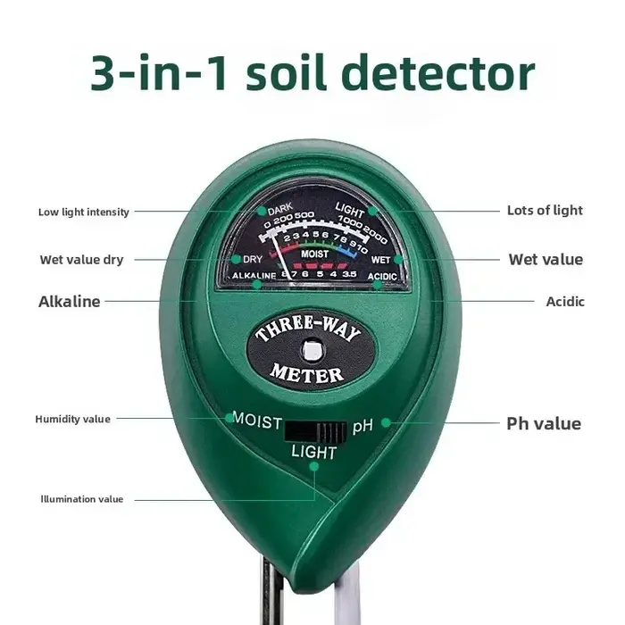 Testeur de pH du sol 3 en 1, testeur de pH de la lumière du soleil, capteur d'humidité du sol pour les fleurs de jardin, moniteur de pH de l'acidité et de l'humidité des plantes, détecteur