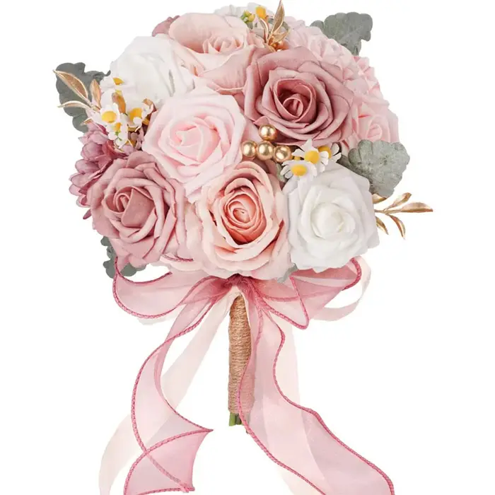 Bouquets de mariée en roses artificielles poussiéreuses
