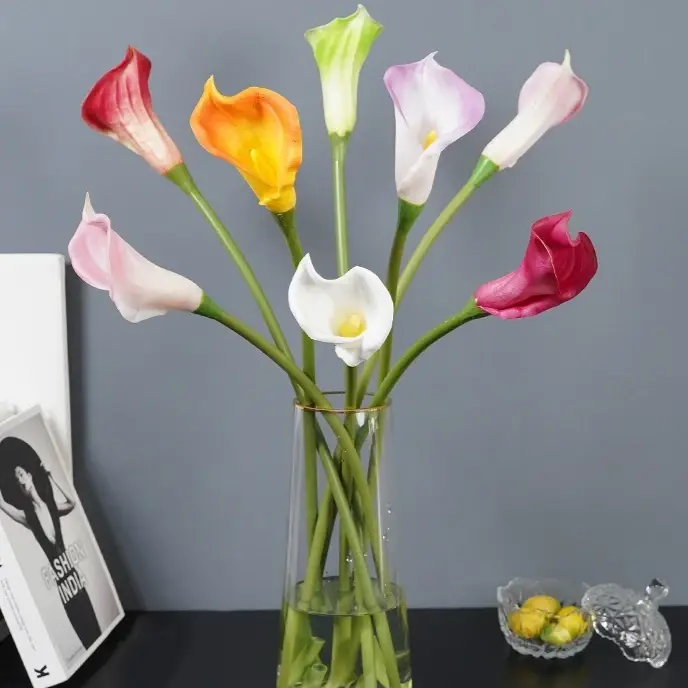 Lot de 7 grandes fleurs artificielles de calla en PU, décoration d'intérieur, fleurs de calla à longue tige, arrangement floral pour mariage, bouquet de fête