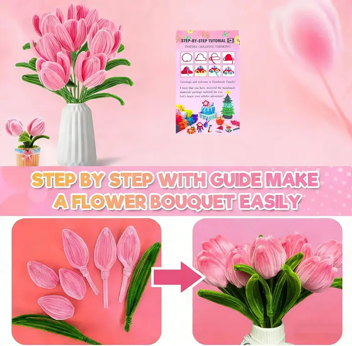 Kit de fleurs artisanales en fil de chenille 576 pièces
