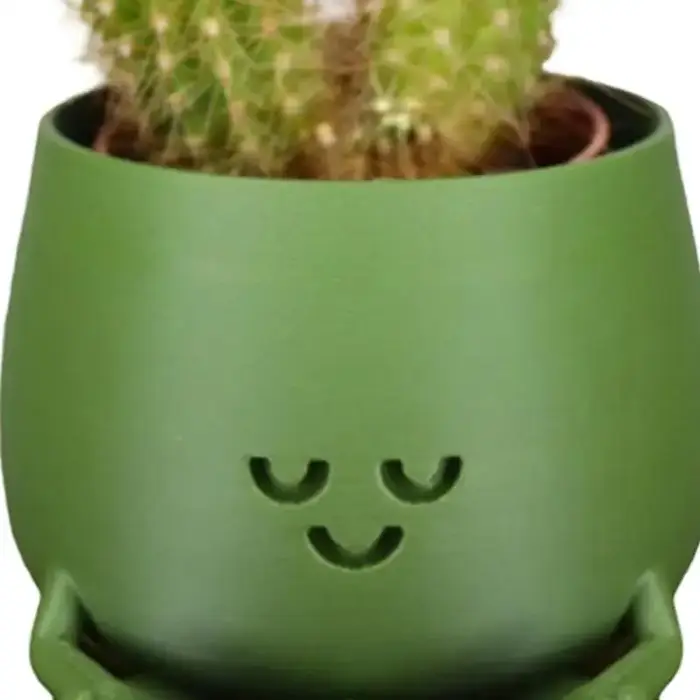 Pot de plante en résine avec visage souriant