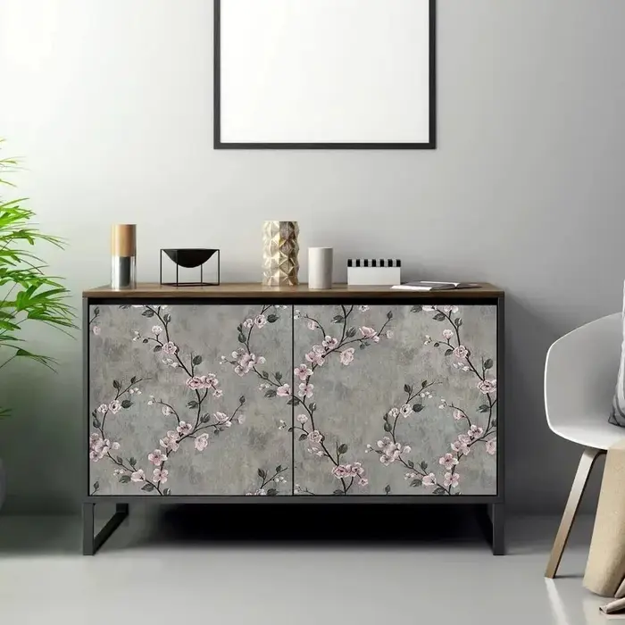 Autocollant mural floral gris, papiers peints à coller et à décoller, papier peint auto-adhésif à fleurs, papier contact amovible, décoratif pour meubles