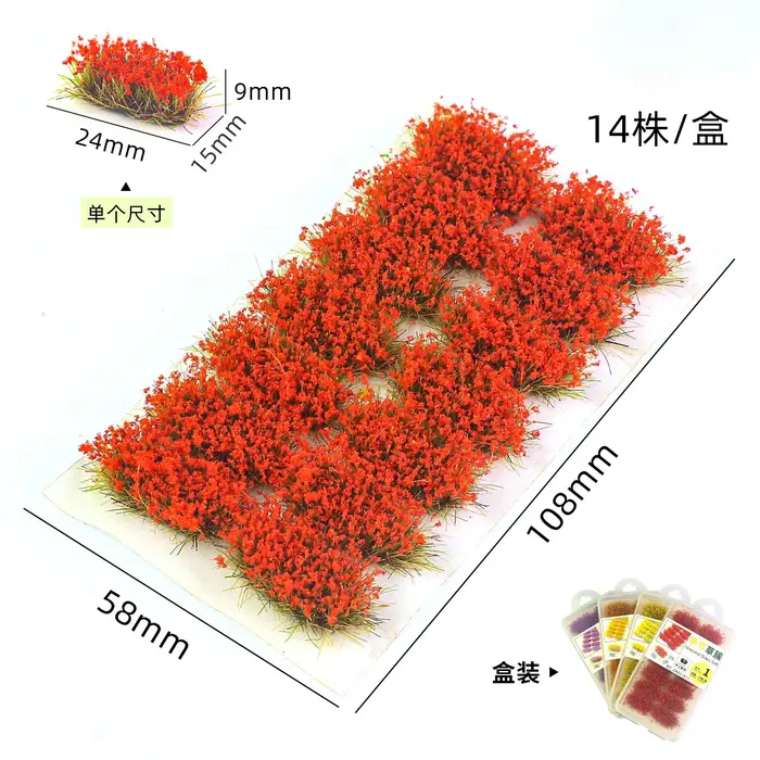 Miniature de grappe de fleurs ovales et d'herbe pour la conception de micro-paysages
