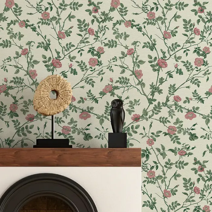 Papier peint à fleurs vertes