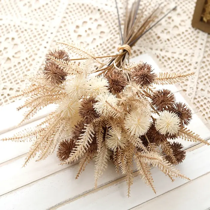 Kiku fleur artificielle boule de épineux fleurs en plastique marron pompon Mums fausse plante bricolage maison salle de mariage rétro lavande décoration