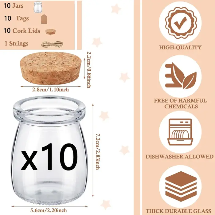 Pots à cadeaux en verre avec couvercle en liège, petites bouteilles en verre de 3.4 oz, pots avec ét