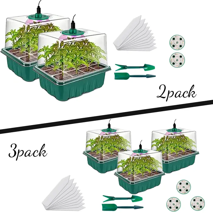 Lot de 1/2/3 plateaux de germination de graines à 12/24/36 alvéoles avec 8 lampes LED de croissance et dômes d'humidification, kit de démarrage pour plantes d'intérieur