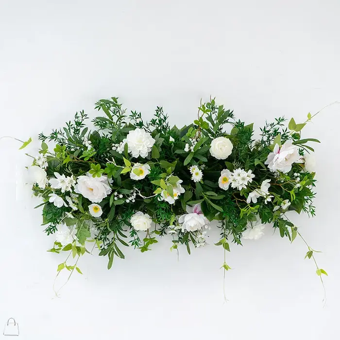 Rangée de fleurs artificielles vertes et violettes pour allée de mariage, arrangement floral au sol, fleurs suspendues, décoration de fond pour jardin extérieur et fête