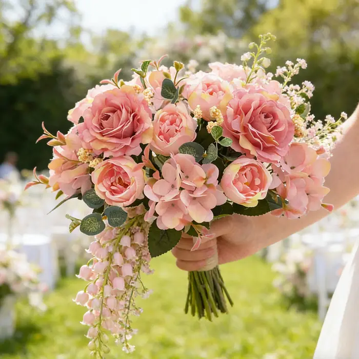 Bouquet de fleurs artificielles en soie : roses