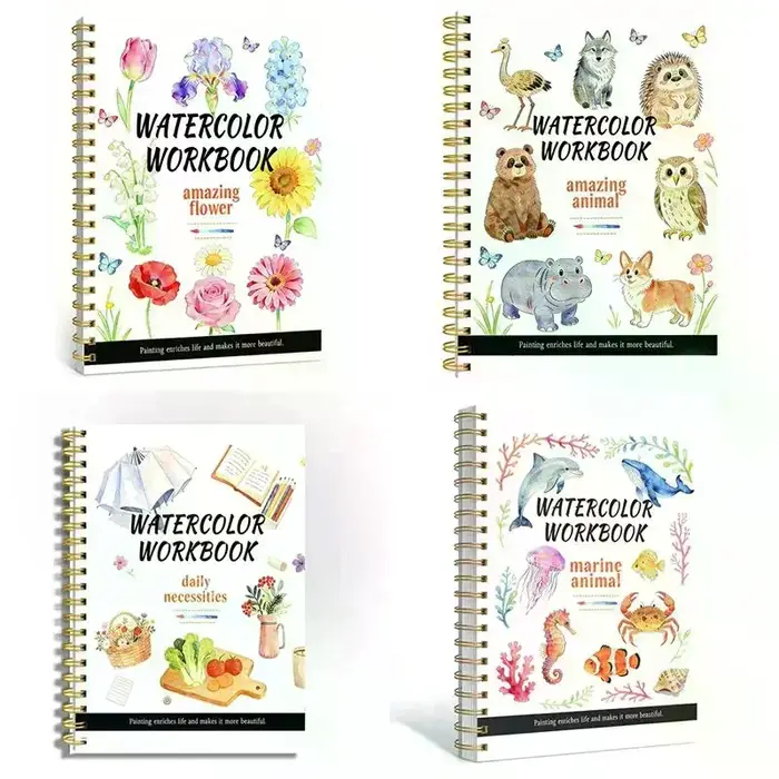 Cahier d'exercices de fleurs en aquarelle à spirale, papier épais, guides faciles pour les débutants, pratique artistique quotidienne