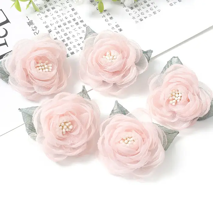 Fleur artificielle en tissu mousseline de soie, 5 pièces, fabrication de vêtements, accessoires pour