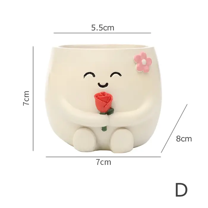 Mini Pot de plantes en résine avec visage Smiley