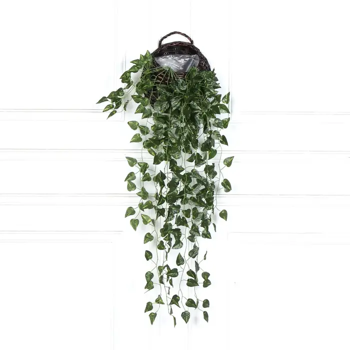 Mur de Radis Vert Artificiel en Rotin, Plante de Fond, Fleur de Vigne, Décoration de Salon, 90cm