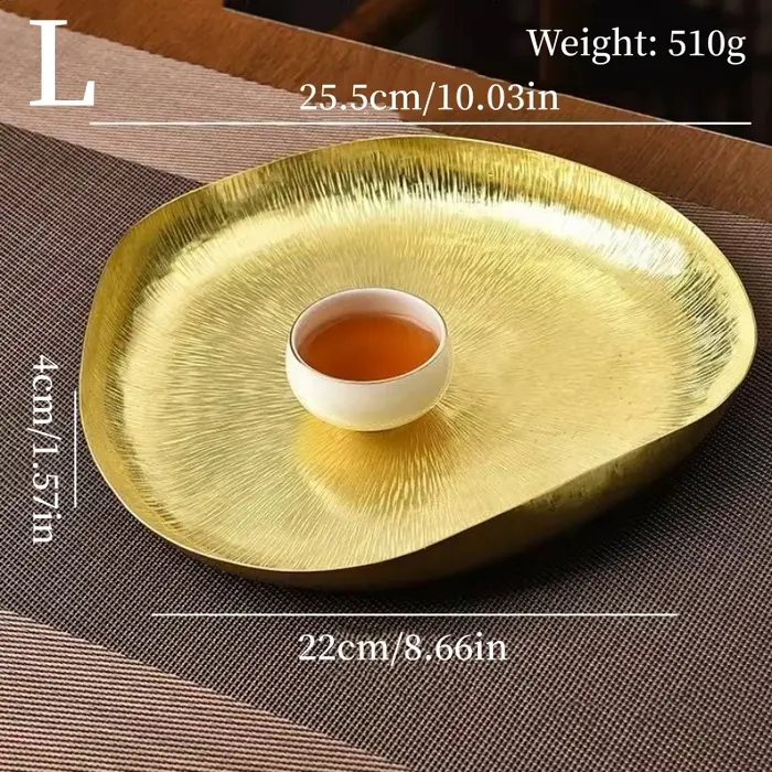 Plateau de tasse à café en laiton en forme de Texture de fleur de feuille de Lotus, soucoupe de tasse à thé rétro assiette de nourriture de fromage à la maison, décoration de Table de disque de collat
