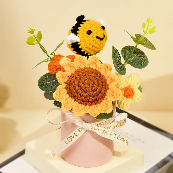 Bouquet de tournesol au crochet pour cadeau de remise de diplôme, rose de tournesol faite à la main 