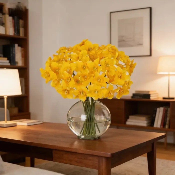 6/12 tiges de fleurs artificielles jaunes en forme de narcisse