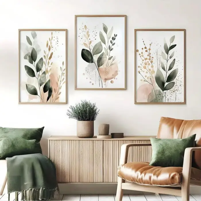 Lot de 3 affiches sur toile abstraites à thème végétal