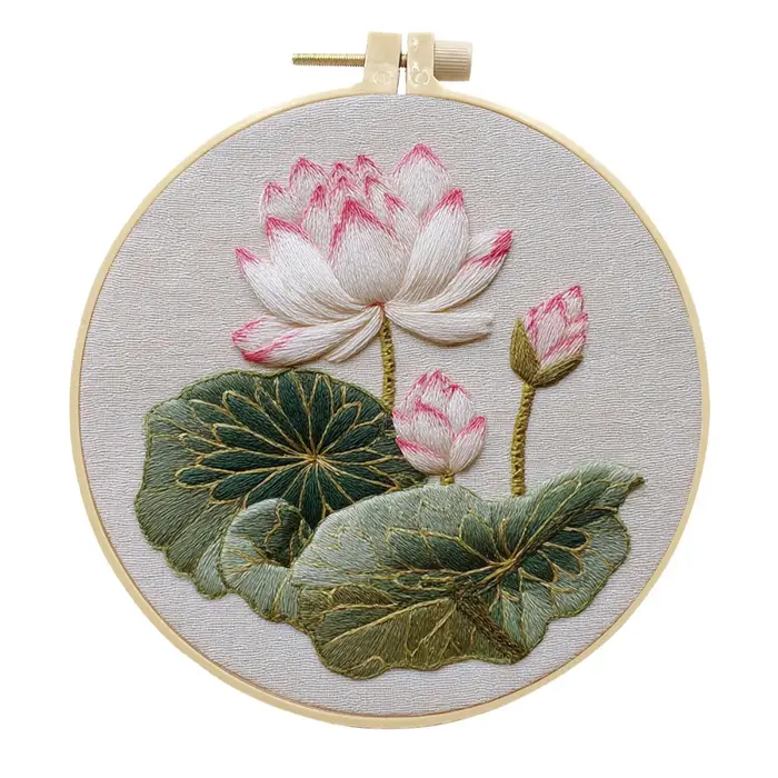 Kits de broderie DIY sur toile imprimée avec motif de fleur de lotus