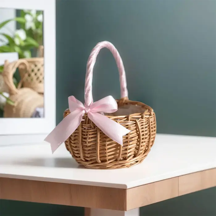 Panier à fleurs tressé avec poignée pour demoiselle d'honneur
