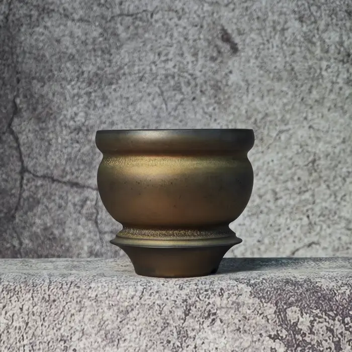 Petit pot en céramique doré fait main, pot de fleurs unique pour bureau, idéal pour Caudex Pachypodium, Cactus, Agave, Plantes succulentes tropicales