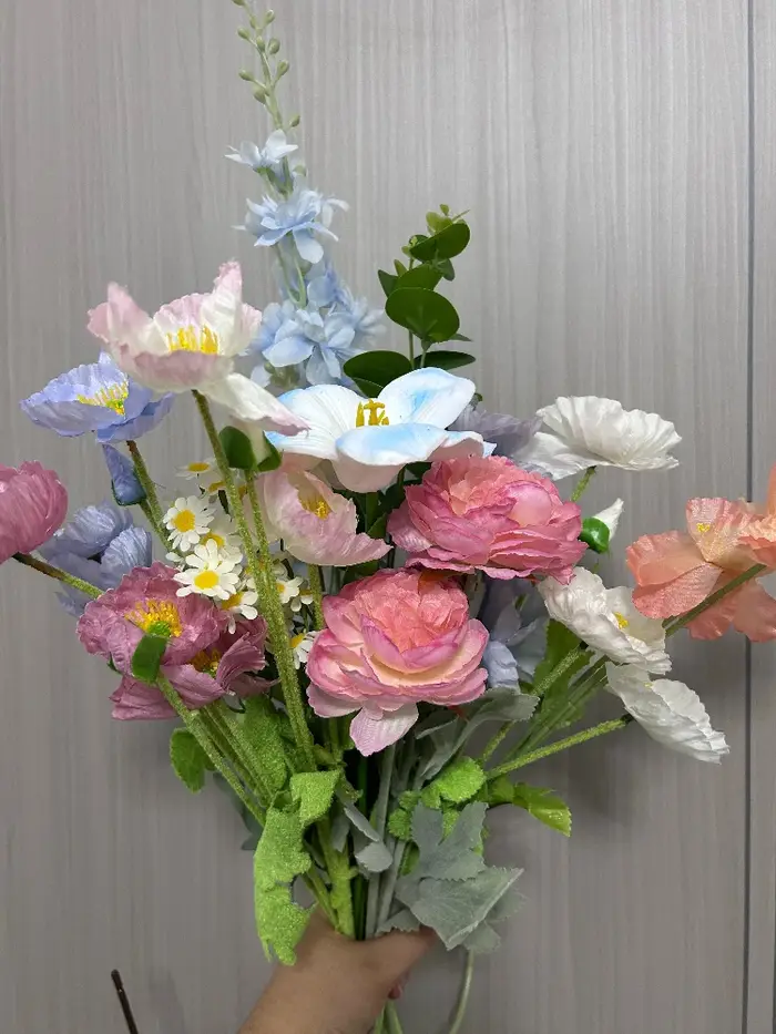 Bouquet de 11 tiges de fleurs artificielles mélangées de pavot de Inde pour l'aménagement des salons et des salles à manger