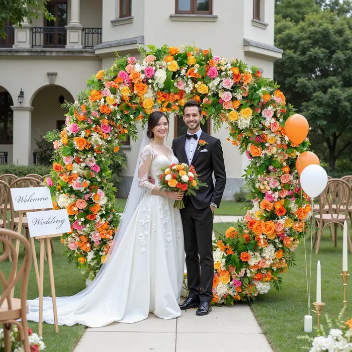 A8935 Orange rose vif verdure Arrangement de fleurs Table canapé chemin rangée florale événement fête mariage toile de fond décor accessoires