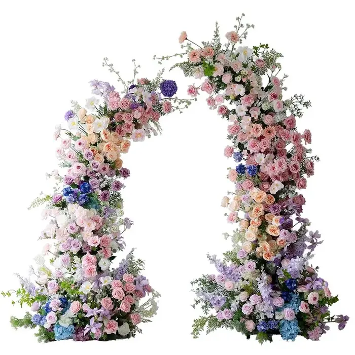Violet Rose Rose pivoine verdure fleur rangée mariage toile de fond corne arc Arrangement Floral Banquet événement fête scène décorations