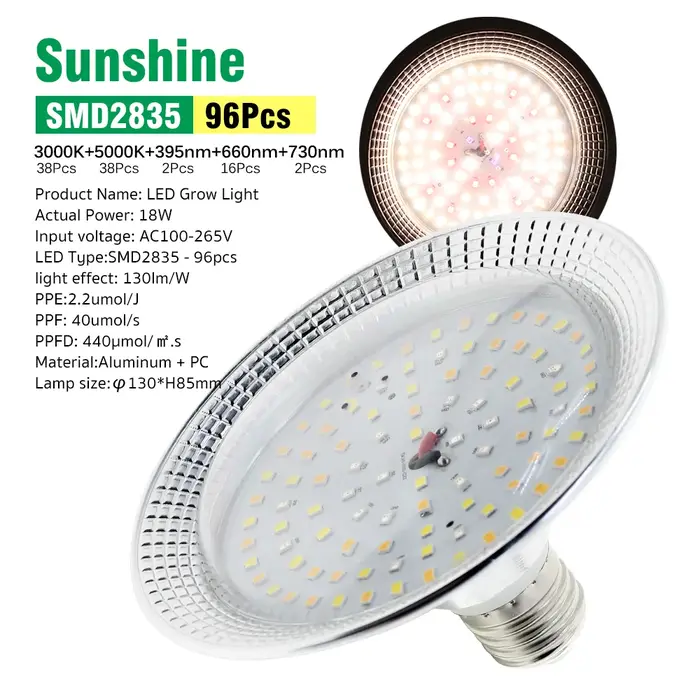 E27 18W spectre complet LED élèvent la lumière solaire Phytolamp ampoule pour plantes fleur serre tente hydroponique