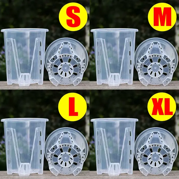Pots à orchidées en plastique transparent avec trous de drainage pour la plantation d'orchidées papillon