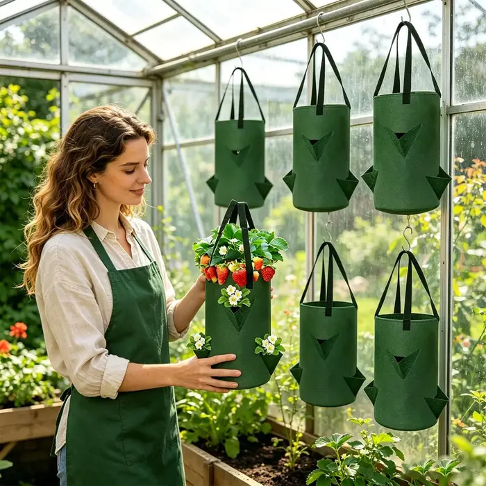 Sacs de culture inversés pour tomates et fraises, 5 pièces, en tissu respirant et suspendable, avec 6 trous de plantation