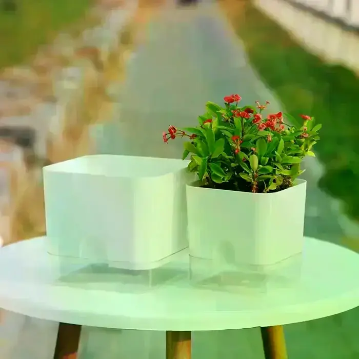 Pot de fleurs auto-arrosant blanc carré à double couche pour plantes d'intérieur et d'extérieur, balcon, jardin, décoration