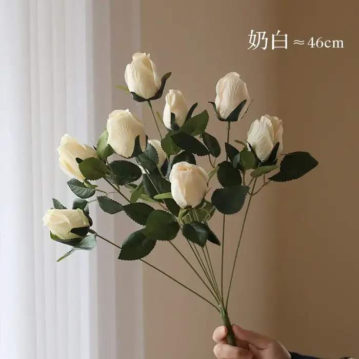 Bouquet de roses artificielles, 9 poignées, peinture à l'huile, fausses fleurs, ornement de mariage