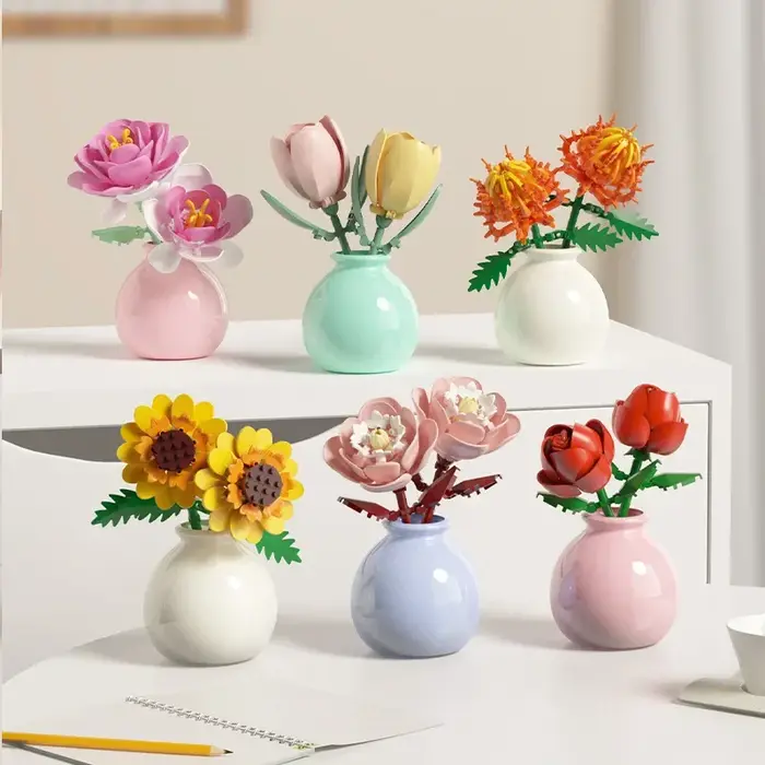 Blocs de construction pot plante bouquet de fleurs