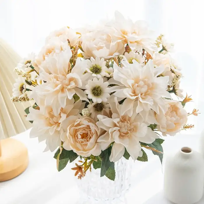 Fleurs artificielles soie Dahlia Rose marguerite saint valentin maison RoomDecoration bonsaï salle mariage mariée Bouquet fête bricolage offres spéciales