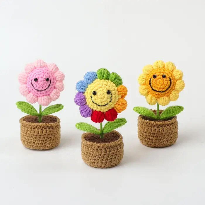 Crochet tournesols en Pot mignon tricot Pot de fleur Pot