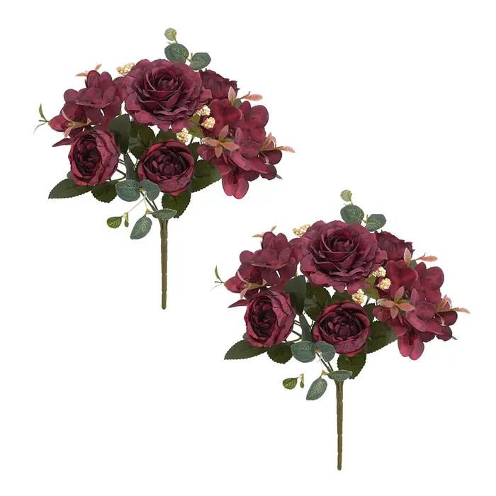 Pivoines bordeaux fleurs artificielles 2 pièces Rose hortensia Vintage fausses