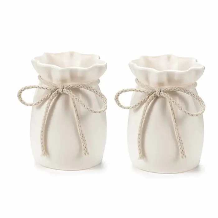 Petits pots de fleurs blancs avec nœud en jute, aspect tissu plissé doux, mini jardinière en plastiq