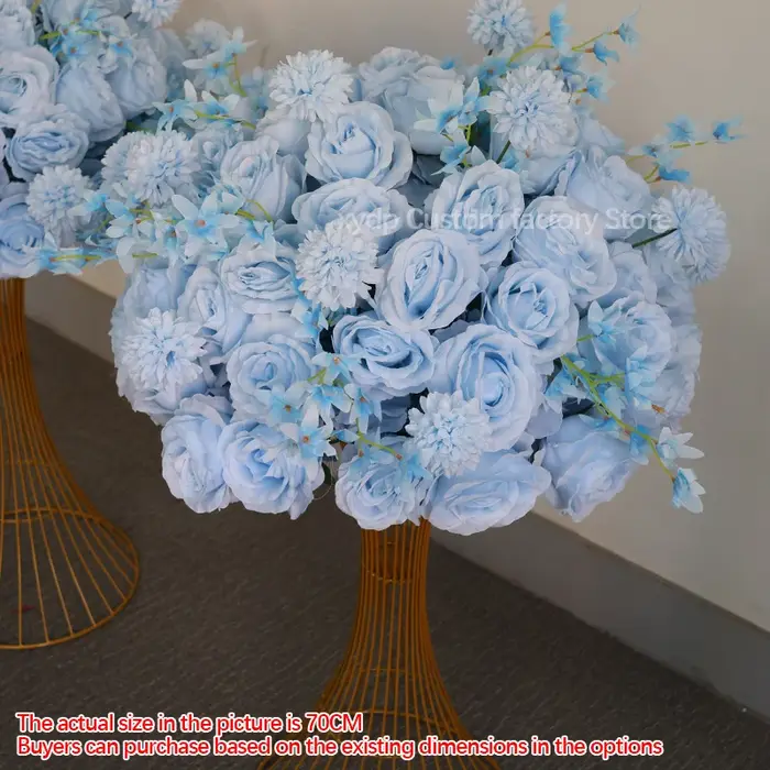 Bouquet de fleurs artificielles bleu ciel, grande boule florale, centre de table, décoration de mari