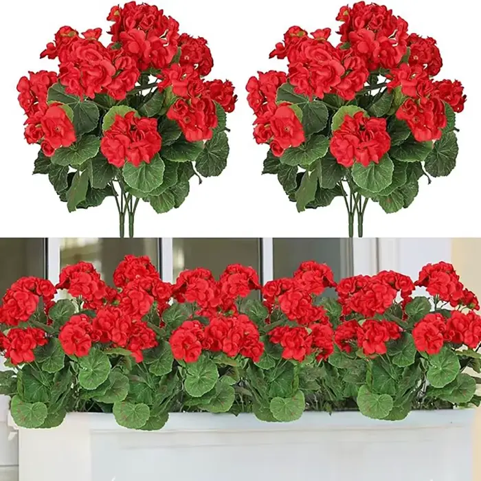 Bouquet de 14 pouces de geraniums artificiels en soie