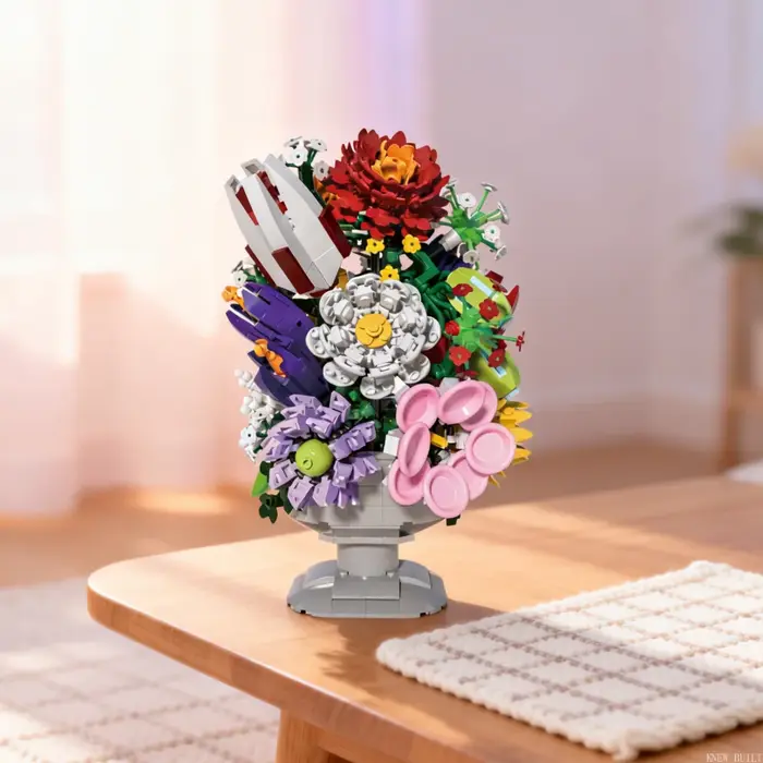 KNEW BUILT Bouquet de Fleurs Éternelles en Blocs de Construction – Ornement Romantique pour Mariage, Décoration Élégante pour la Maison, Cadeau pour la Journée de la Femme, Jouet Anti-Stress